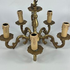 Candelabro vintage francês 5 braços ornamentado cor ouro latão pesado luz de teto comprar usado  Enviando para Brazil