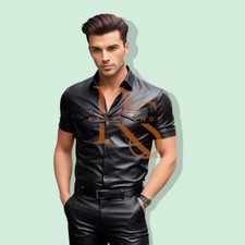 Camisa masculina de couro preta sem mangas curtas em pele de cordeiro genuína comprar usado  Enviando para Brazil