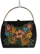 Cartera de mano vintage Caron of Houston asa fija negra con cuentas mediados de siglo segunda mano  Embacar hacia Mexico