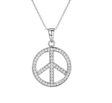Usado, Pingente de placa de paz de diamante corte redondo 2 quilates criado em laboratório folheado a ouro branco 14k comprar usado  Enviando para Brazil