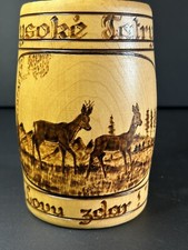 Usado, Caneca Stein de cerveja vintage artesanal de madeira queimada com veados em florestas 5” H comprar usado  Enviando para Brazil