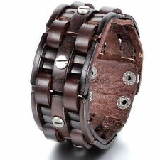 Pulseira masculina retrô tecido cruzado punk rock couro marrom 9,7" comprar usado  Enviando para Brazil