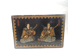 Caixa de joias de madeira antiga japonesa incomum com fabulosas obras de arte e chave, usado comprar usado  Enviando para Brazil