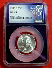 Moeda de 25 centavos de prata Washington 1945-S - NGC MS65 *800* comprar usado Moeda de 25 centavos de prata Washington 1945-S - NGC MS65 *800* comprar usado  Enviando para Brazil