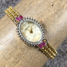 Relógio Geneva Feminino 71544R Moldura de Diamante Rubi Tom Dourado Oval Quartzo 18mm 7", usado comprar usado  Enviando para Brazil