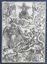 Stampa antica copia XIX sec Durer Apocalisse donna drago 7 teste heliogravure comprar usado  Enviando para Brazil