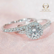 Usado, Conjunto de anel de noivado de ouro branco 14K sólido moissanita corte redondo 2,50 quilates comprar usado Usado, Conjunto de anel de noivado de ouro branco 14K sólido moissanita corte redondo 2,50 quilates comprar usado  Enviando para Brazil