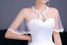 Vestido de noiva feminino branco/marfim festa tule renda véu xale envoltório estola boné comprar usado  Enviando para Brazil