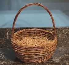 Antiga cesta redonda de vime natural rústica tecida à mão com alça 14 x 16,5 comprar usado  Enviando para Brazil
