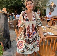 ZARA Haftowana lniana sukienka mini mieszanka Kwiatowa 5107/045 Blogerzy Rzadka XS, używany na sprzedaż  PL
