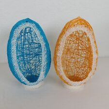 2 ovos de diorama de Páscoa grandes feitos à mão artesanato em cordas renda azul laranja 8" de altura decoração comprar usado  Enviando para Brazil