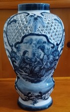 Usado, Vaso de porcelana reticulado vintage Bombaim azul oriental branco retrato vitoriano comprar usado  Enviando para Brazil