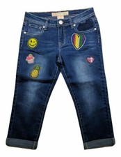 Jeans feminino Free Planet, lavagem denim escuro, com adesivos bordados, tamanho 10, novo comprar usado  Enviando para Brazil