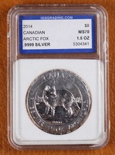 2014 CANADIAN Arctic Fox $8 moeda 1,5 oz .9999 prata fina classificação M$70 IGS comprar usado  Enviando para Brazil