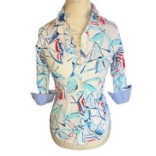 Usado, Blusa Ralph Lauren Chaps praia guarda-chuva/cadeira de praia estampa náutica punho Gingham comprar usado  Enviando para Brazil