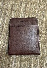 Carteira masculina de couro marrom vintage fóssil tom dourado clipe de dinheiro  comprar usado  Enviando para Brazil