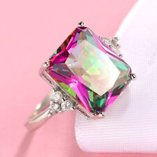 Anel de prata 16,5 cts enorme retangular arco-íris fogo místico topázio pedra preciosa tamanho 6-10 comprar usado  Enviando para Brazil