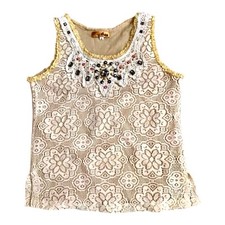 Blusa regata Eva renda frisada strass tamanho pequeno bege, usado comprar usado  Enviando para Brazil