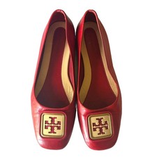 Sapatos femininos Tory Burch vermelho Georgia logotipo balé plano couro tamanho 6.5 comprar usado  Enviando para Brazil