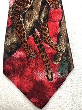TIE RACK MENS TIE RED BROWN GREEN GOLD WITH CHEETAH 3.75 X 58 comprar usado  Enviando para Brazil