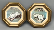 Conjunto de dois quadros antigos de cisne octógono dourado fosco - MCM Homco retrô comprar usado  Enviando para Brazil