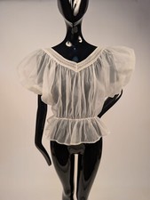 BLUSA DE ORGANZA DE NÁILON TRANSPARENTE VINTAGE DOS ANOS 1950 COM MANGAS BUFANTES GRANDES comprar usado  Enviando para Brazil