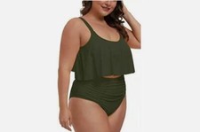 Biquíni novo sem etiquetas verde oliva escuro tamanho XXL almofadas removíveis para piscina de praia 2 peças babado, usado comprar usado  Enviando para Brazil