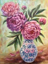 Peonies original oil for sale  Tenants Harbor