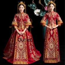 Vestido de noiva elegante vermelho comprimento total bordado Qipao Cheongsam casamento, usado comprar usado  Enviando para Brazil