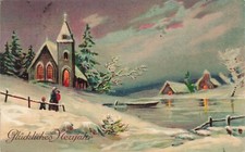 Feliz Año Nuevo Iglesia Lago Congelado Paisaje Nevado Tarjeta Postal AK comprar usado  Enviando para Brazil