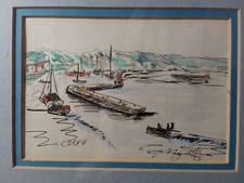 Pintura em aquarela Corfu ilha barco 1975 fosco quadro Avell comprar usado  Enviando para Brazil