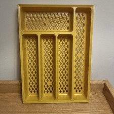Organizador de gaveta de plástico vintage talheres amarelo mostarda bandeja de tecido celulóide, usado comprar usado  Enviando para Brazil