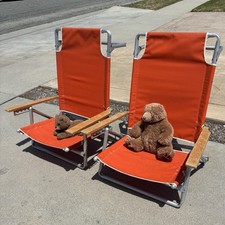 Cadeira dobrável vintage de alumínio praia gramado lona laranja perfil baixo conjunto de 2, usado comprar usado  Enviando para Brazil
