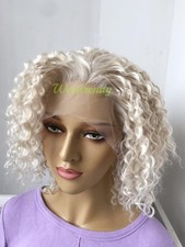 Peruca frontal mista platina loira cabelo curto encaracolado ondulado renda sintética peça livre comprar usado  Enviando para Brazil
