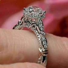 Usado, Anel de noivado de ouro branco 14K com diamante solitário corte redondo 2,55 quilates criado em laboratório comprar usado  Enviando para Brazil