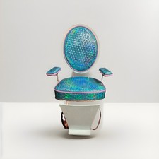Cadeira de salão de beleza vintage americana azul metálica aposentada LEIA A DESCRIÇÃO, usado comprar usado  Enviando para Brazil