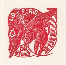 Exlibris Bookplate Holzschnitt Balint Kosa Hummer Vogel Gerippe Tod Spritze na sprzedaż  Wysyłka do Poland