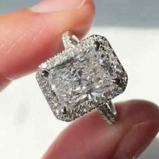 Anel de noivado de moissanita corte radiante 7 quilates folheado a ouro branco 14K + parafusos prisioneiros grátis, usado comprar usado  Enviando para Brazil