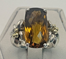 DESLUMBRANTE Anel Vintage Ann King .925 Prata Esterlina 18K Tamanho 7.75 Pedra Laranja comprar usado  Enviando para Brazil