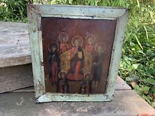Pintura de ícone religioso renascentista antiga moldura verde metal antigo em madeira ortodoxa, usado comprar usado  Enviando para Brazil