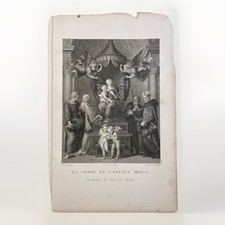 Gravura antiga Virgem Maria e Menino Jesus com estampa religiosa francesa de santos comprar usado  Enviando para Brazil