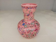 Jarrón chino antiguo de porcelana rosa esmalte estampado segunda mano  Embacar hacia Mexico