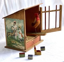 Antiguo juguete victoriano chirrido gallinero litografiado y 4 putz pueblo alemán  segunda mano  Embacar hacia Mexico