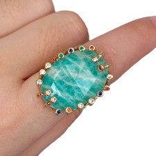 Usado, Anel de pedra grande verde natural amazonita nova moda anel de amazonita banhado a ouro comprar usado  Enviando para Brazil
