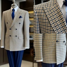 Terno masculino Houndstooth Dogstooth blazer peito duplo lazer festa noivo smoking, usado comprar usado  Enviando para Brazil