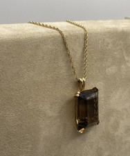 Colar de corrente de ouro amarelo 14K 1 mm com pingente de cristal marrom estampado Aco 14,1 g comprar usado  Enviando para Brazil