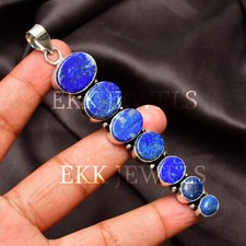 Colgante de joyería hecha a mano de plata de ley 925 con piedras preciosas de lapislázuli natural de 2,80" segunda mano  Embacar hacia Mexico