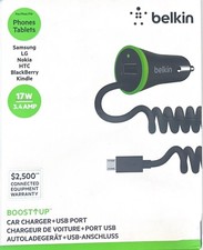 Carregador de carro Belkin Boost Up com cabo micro USB enrolado de 4 pés preto (caixa aberta) comprar usado  Enviando para Brazil