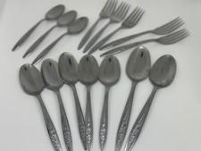 Juego de cubiertos florales plateados de colección - 15 cucharas y tenedores acero inoxidable plata segunda mano  Embacar hacia Mexico