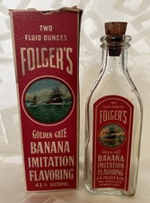 Usado, Vintage Folgers Golden Gate sabor banana 2 oz. Garrafa de vidro com tampa e caixa comprar usado  Enviando para Brazil